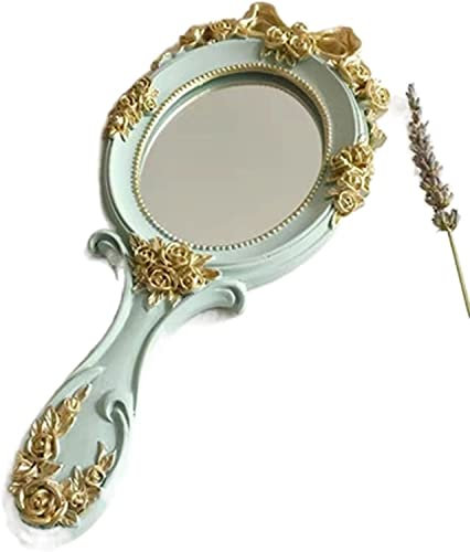 AVFORA Spiegel-Stil Vintage Handprägung Rosen Spiegel Prinzessin Oval Eitelkeit Make-up Kosmetik Schönheitssalon Werkzeug Handspiegel Spiegel