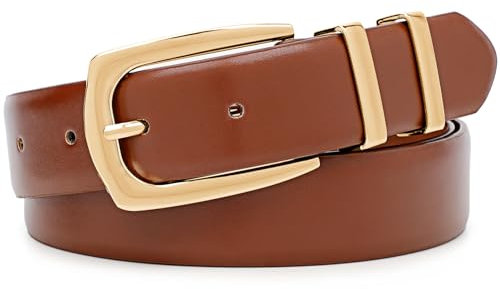 WHIPPY Damen Ledergürtel für Jeans Hosen Mode Damen Gürtel Leder goldene Schnalle in Übergröße，Braun 110cm