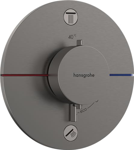 hansgrohe ShowerSelect Comfort S - Thermostat Unterputz mit Sicherungskombination, Armatur mit Sicherheitssperre (SafetyStop) 40°C, rundes Thermostat, Mischbatterie 2 Verbraucher, Brushed Black Chrome