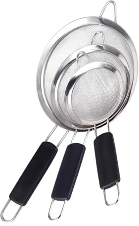 Zerodeko 3 Pièces Tamis à Farine Ustensile De Cuisine Cuillère Passoire Mailles Fines Anti-collante Alimentaire Rangement Suspendu Usage