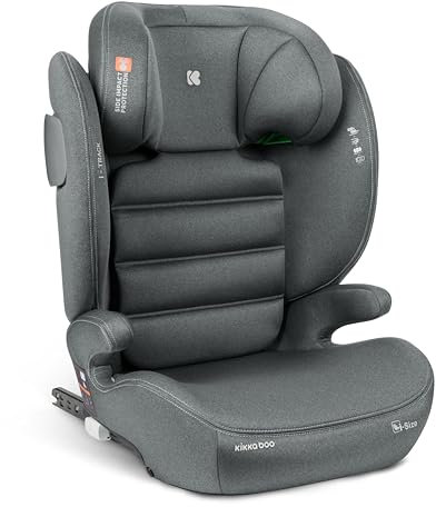 KikkaBoo Seggiolino Auto 15-36 kg ISOFIX i-TRACK, Gruppo 2-3 da 3.5 a 12 Anni, i-Size, Protezione Laterale SPS, Poggiatesta Regolabile 12 Posizioni, Grigio