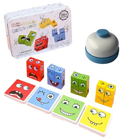 LGWJHCY Wooden Cube Puzzle, Expression Toy, Interactive Puzzle Games, Wooden Cube Game, Puzzle Building Cube, Family Game with Bell