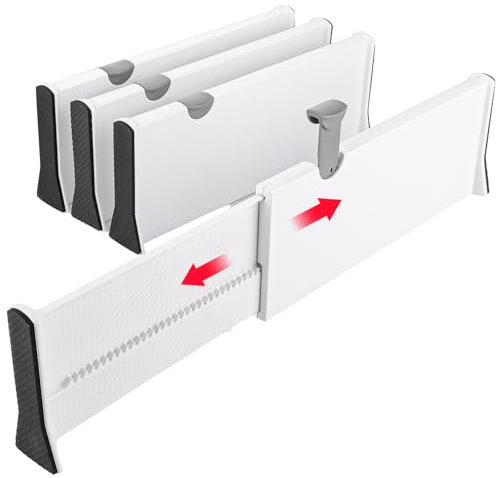 GBACHOOSE Lot de 4 séparateurs de tiroir de cuisine, 33 à 55 cm, réglables, en plastique, hauteur : 12,5 cm, organisateur de tiroirs pour cuisine, commode, salle de bain, chambre à coucher (blanc)