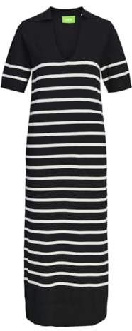 Jack & Jones JXLAYLA Comfy SS Polo Dress Knit, Negro/Rayas: Vainilla Hielo, S