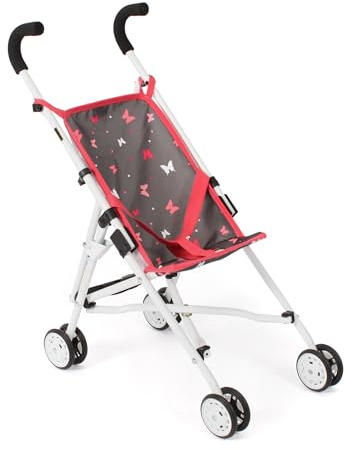 Bayer Chic 2000 Roma Puppenbuggy Butterfly Koralle Puppenwagen Buggy | Puppenbuggy im Butterfly Koralle Design. Mit Soft-Griffen & Anschnallgurt. Feste Griffhöhe 57cm. Flach klappbar.