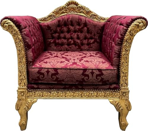 Casa Padrino Barock Lounge Sessel Bordeauxrot Muster/Gold - Barock Möbel