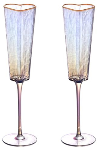 Xzmzbxzb 2Pcs Love Heart Shaped Goblet Sophisticated Champagne Flute Golden Edges Glasswares for Elegant Beverage Serving