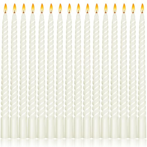 16 PCS Spiral Taper Kinmsito 16 Stück Spiralkerzen,Gedrehte Stabkerzen,25.4cm,Spiralkerzen gedrehte Deko Kerzen,Gedrehte kerzen,Weiße kerzen lang Gedreht für Hochzeit, Party