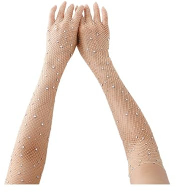 1 Paar Lange Netzhandschuhe Damen Fischnetz Handschuhe Netzärmel Netz Armstulpen Rock Handschuhe Fishnet Gloves Spitzenhandschuhe Mode Opernhandschuhen für Hochzeiten Opern Dinnerpartys Prom (Khaki)