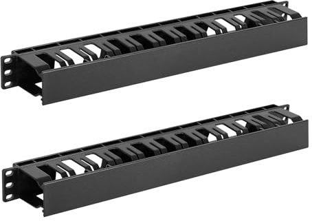 Tecmojo 2 Pack 1U Server Rack Horizontal Cable Management with Cover,2.6“ Depth Plastic Cable Manager,Rack Mount 12 Slots Wire Duct Organizer,for 19 inch AV/IT/Data/Audio and Network Cabinet