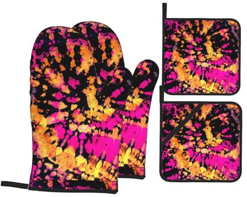 Guanti Da Forno E Presine Da Cucina Set, Tie Dye Guanti Da Cucina Professionale Presine Da Cucina Morbida Presine Da Cucina Per Grigliate Microonde Grill