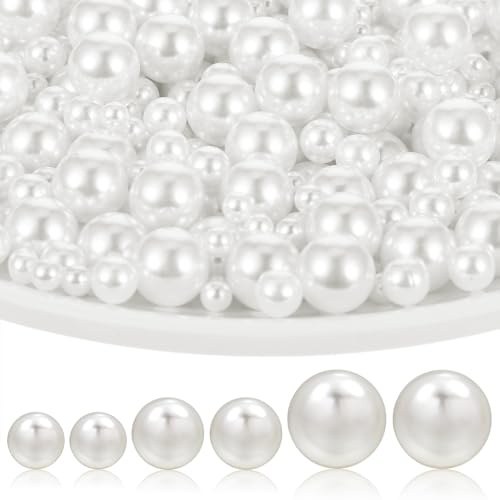 Nogeqi 2140 Stück Weiße Perlen, Runde Imitation Pearl European Beads, ABS Kunstperlen Ohne Loch Weiße Perlen zum Basteln Perlmutt 4/6/10mm für Halskette Armbänder Schmuck Handyhüllen