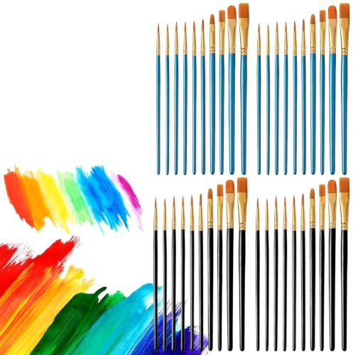 40 Stück Pinsel Set Pinsel Acrylfarbe Schminkpinsel Set Kinderschminken Pinsel Kinderschminken für Künstler Kinder für Malliebhaber Anfänger (Schwarz und Blau)