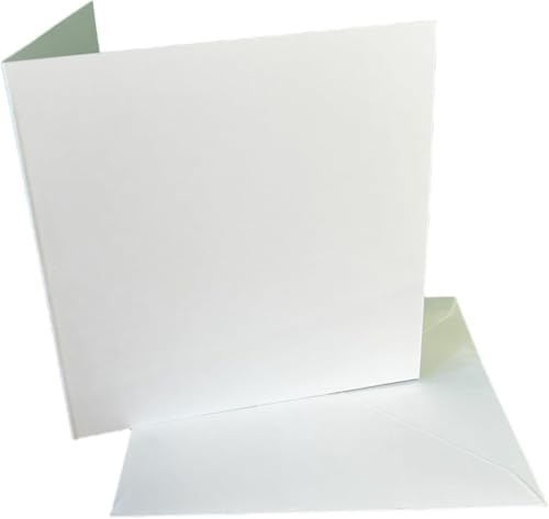 DJP 4x4 Bright White Card Blanks & Envelopes - 300gsm Card Pre-Creased for Easy Folding - Pack of 50