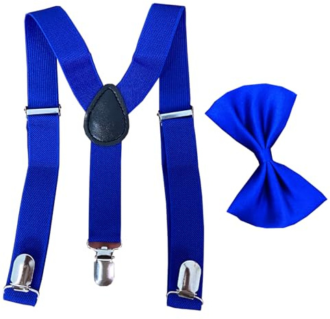 Set di papillon per ragazzi con bretelle elastiche a Y con clip forti per bambini, bretelle regolabili per bambini dai 1 ai 14 anni, Blu-1 set, Taglia unica