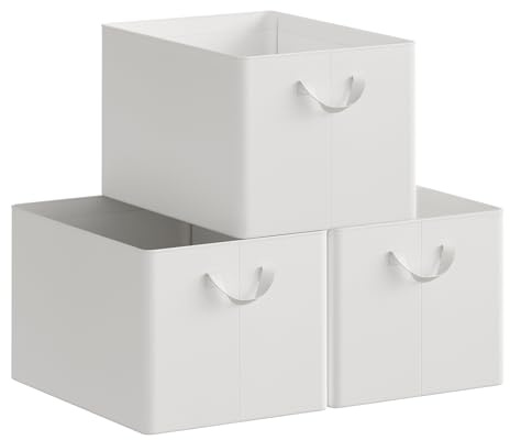 WOLTU Aufbewahrungsbox 3 Stück, aus Polyesterstoff, für Schlafzimmer, Arbeitszimmer, Wohnzimmer, Organizer Box mit Griffen, für Kleidung Spielzeug, faltbar, Weiß, 47x30x35 cm