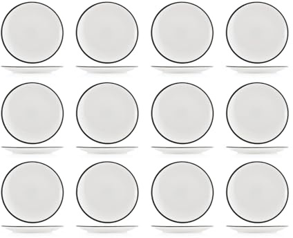 H&H Set 12 Piatti Pane Linea – Piattini Ø17 cm – Porcellana Elegante per Antipasti, Dessert, Finger Food – Lavabili in Lavastoviglie