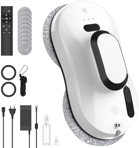 Robot Lavavetri, 5600Pa Lavavetri Elettrico Automatico con Funzione di Spruzzo D'acqua, Telecomando, 3 Modalità Pulizia, Sistema di Sicurezza, Navigazione Intelligente e 10 Panni, per Superfici Lisce