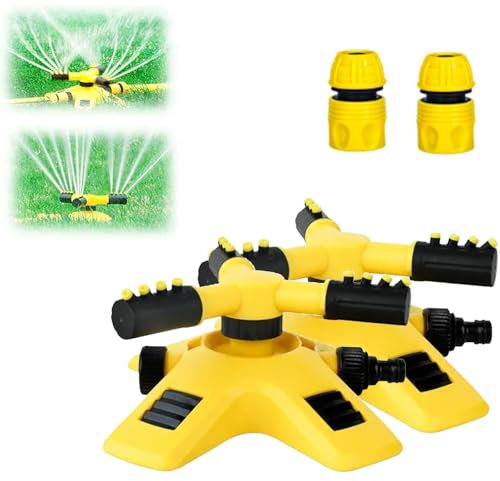 Garden Sprinkler for Lawns, Automatic Lawn Sprinkler with 3 Adjustable Arms, 360° Rotating Water Sprinkler Attachment for Garden Hose, Ideal for Lawn Irrigation, Plant & Garden Watering (2PCS)