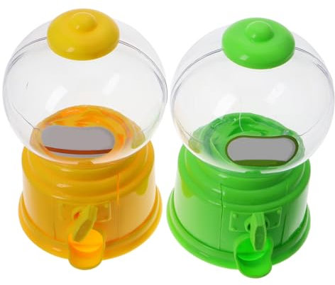 FOYTOKI Mini Candy Dispenser Machine for Kids, Small Plastic Sweet Machine for Desk, Cute Toy Candy Dispenser Box, Yellow and Green, Creative Gumball Storage for Children’s Classroom Fun