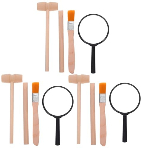 Angoily 3 Sets of Excavation Tools: Archaeological Dig Tool for Kids, Dinosaur Digging Kits with Hammer Chisel Brush Scraper and Magnifier for Dinosaur Science Kits and Gem Discovery