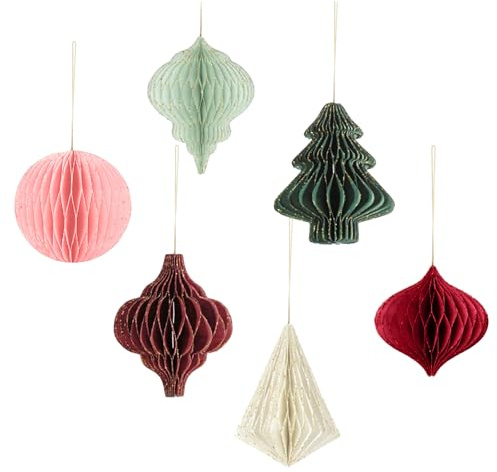 Omnikryp 6 PCS 3D Noël Suspendre, Paillettes Bord Papier Nid d'abeille Ornements Suspendus, 3D Ornements en Papier, pour Noël, Fête du Nouvel an, Vacances, Décoration D'intérieur