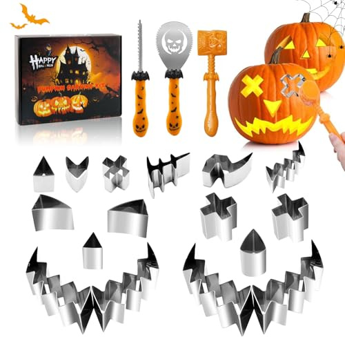 Taozoey Schnitzwerkzeug Kürbis Kinder, 23 Stück Kürbis Schnitzset Halloween, Kürbis Schnitzmesser, DIY Kürbis Carving Kit für Kinder und Familie