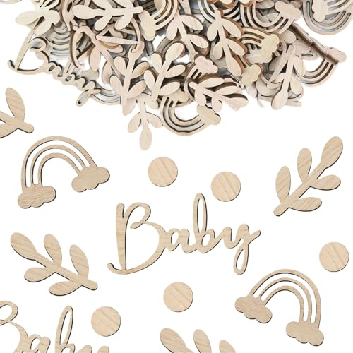 ALLY-MAGIC Babyparty Deko Konfetti, 100 Stück Holz Baby Shower Streudeko, Babyshowerparty Deko Mädchen Junge, Baby Tischdeko Taufe für Babyshower Geburtstag Party Gender Reveal Party Deko E25-YEXZZS