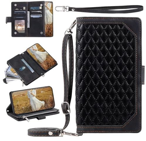 xinyunew Funda con Cuerda para Motorola Moto E20/E40/E30 Carcasa con Correa Colgante Ajustable Collar,con Ranura para Tarjeta Cierre Magnético Flip Folio Protección Carcasa [Soporte Plegable] Negro