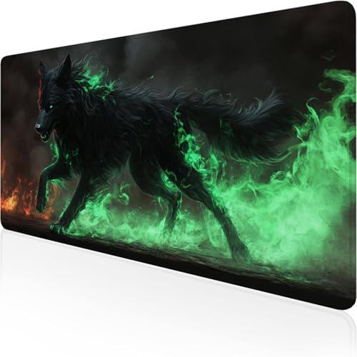 Alfombrilla Ratón XXL 1600x800x3mm,verde Alfombrilla Escritorio Lobo Mouse Pad Gaming con Base de Caucho Antideslizante e Impermeable Almohadilla Teclado,Protector Escritorio Ideal para Oficina D1-908