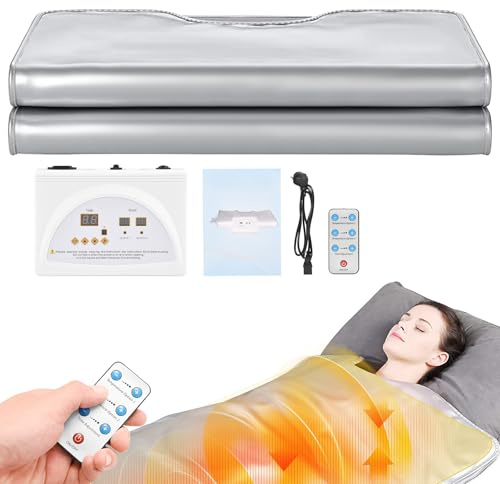 Aomdom - Manta de sauna con infrarrojos, 2 zonas de infrarrojos para sauna profesional, portátil de terapia infrarroja lejana para desintoxicación, fitness, belleza, plata
