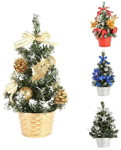Künstlicher Weihnachtsbaum, 20 cm großer Tischweihnachtsbaum, Mini Tischweihnachtsbaum mit Kugeln und Tannenzapfen, Weihnachtsdekoration für Zuhause und Büro