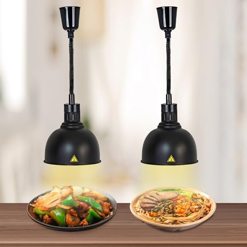 BOVDC Lampe Chauffante Cuisine Professionnelle Réglable(C-25cm, 2 Pièces) | Lampe Chauffante Alimentaire Restaurant Suspendu 60-180cm Hauteur Réglable, 250W Lampe Chauffe Plat Cuisine Restaurant