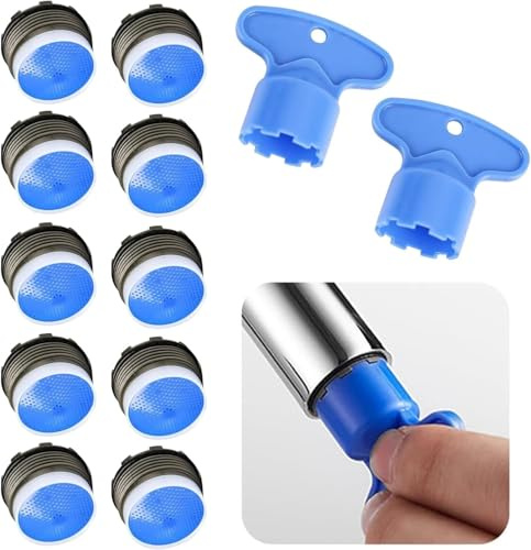 LEOUEANR 10 aireadores universales de grifo, incluye 8 aireadores de grifo M18.2 y 2 llaves de instalación, insertos de filtro de grifo duraderos para baño, cocina (azul)