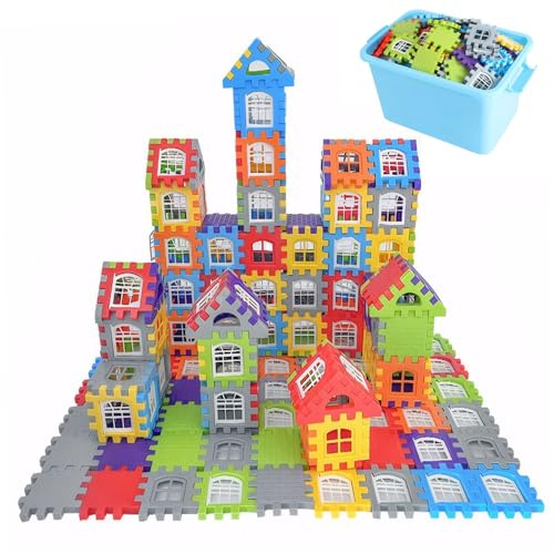 Hilai Waffle Blocks per Bambini 3+, 210 Pezzi di Costruzione in Plastica Sicura ad Incastro, Arcobaleno Educativo, Divertenti Set di Costruzioni Giocattolo Riutilizzabili con Borsa di Stoccaggio