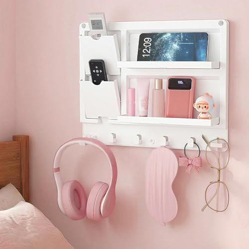 Lifewit Kunststoff Klebend Nachttisch Regal für Handy Brillen Kabel, Weiß