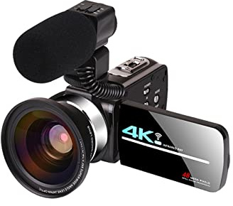 DIGNIFE Cámara de Video, Camcorder de cámara de Video 4K 5 6MP Cámara de transmisión en Vivo de WiFi Vlogging con Pantalla táctil Visión Nocturna 18x Zoom Digital(16GB SD Card,AF2 Mic Lens)