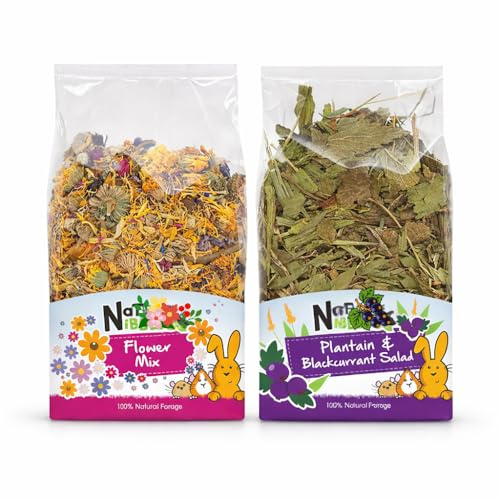 EFICCI Small Animal Natural Treat Bundle – Dried Leaf Mix (100g) & Flower Mix (120g) – For Rabbits, Guinea Pigs & Chinchillas – Foraging Snack Variety Pack with Thank you card
