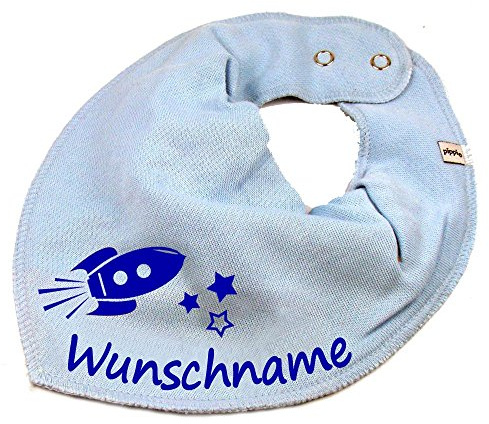 HALSTUCH mit Namen oder Text personalisiert für Baby oder Kind aus Baumwolle in Einheitsgröße Rakete
