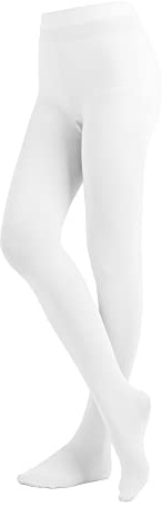 EMEM Apparel Women's Ladies Solid Colored Opaque Dance Ballet Costume Microfiber Footed Tights Stockings Fashion White D
