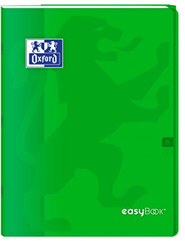 Oxford EasyBook Notizbuch, geheftet, 24 x 32 cm, 96 Seiten, große Seyes-Karos, 90 g, Umschlag aus Polypropylen, Grün, mit Hüllen