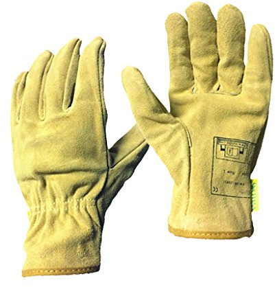 MagiDeal 1 Paar Kurz Schweißerhandschuhe Montagehandschuhe Hitzebeständige, fester Griff, Gartenhandschuhe, Rindsleder schweißhandschuhe, Arbeitshandschuhe für Damen Herren, Hellgelb