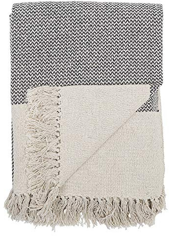 Bloomingville Hochwertige Tagesdecke 160 x 130 cm – Vielseitige Kuscheldecke aus recycelter Baumwolle, ideal als Sofadecke oder für Bett und Garten, kuschelig weich und pflegeleicht (Grau-Weiss)