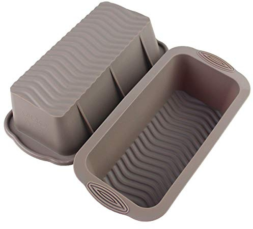 Aichoof Bread Loaf Pan 2-Pack, Silicone Cake Baking Mold Non-slip hand design Non-Stick Loaf Pan-Grey(2-PIECE)