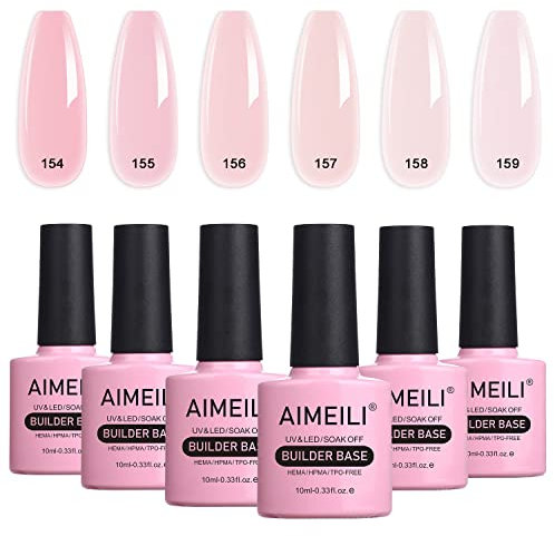 AIMEILI 8-in-1 Sheer Color Gel Set, Nude Pink No-Slip Solution Builder, UV LED Multicolor 6x10ml - Gift Kit