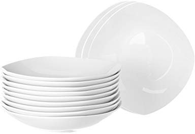 UNIMASA Juego de 12 platos hondos cuadrados blancos de porcelana de 23 cm. Configura tu vajilla completa moderna para 12 personas a tu gusto