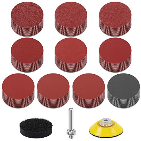 KONGMING 100 Pcs Sanding Disc 50 mm Hook and Loop Grit 80 120 180 240 320 400 600 1000 2000 3000 Sanding Pad 2 inch Drill Sanding Attachment