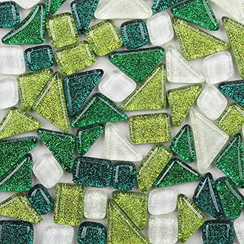 Bunte Glas Mosaiksteine 200g,Irregulär Glitzerkristall Mosaikfliesen Glasfliesen Glasmosaik, Glassteine Mosaik Steine für Basteln, Haus Deko(Kalk)