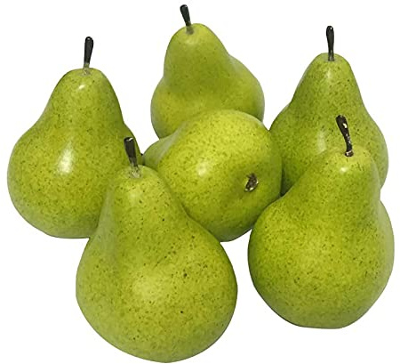 HLTER Juego de 6 piezas de peras artificiales artificiales artificiales de pera, diseño de peras verdes realistas, fruta artificial, color verde vívido, simulación de pera, juego de frutas para