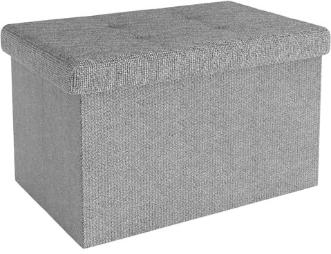 INTIRILIFE Faltbare Sitzbank 49x30x30 cm in FELS GRAU - Sitzwürfel mit Deckel und Stauraum aus Stoff mit Mulden - Sitzcube Fußablage klappbare Aufbewahrungsbox Truhe Sitzhocker